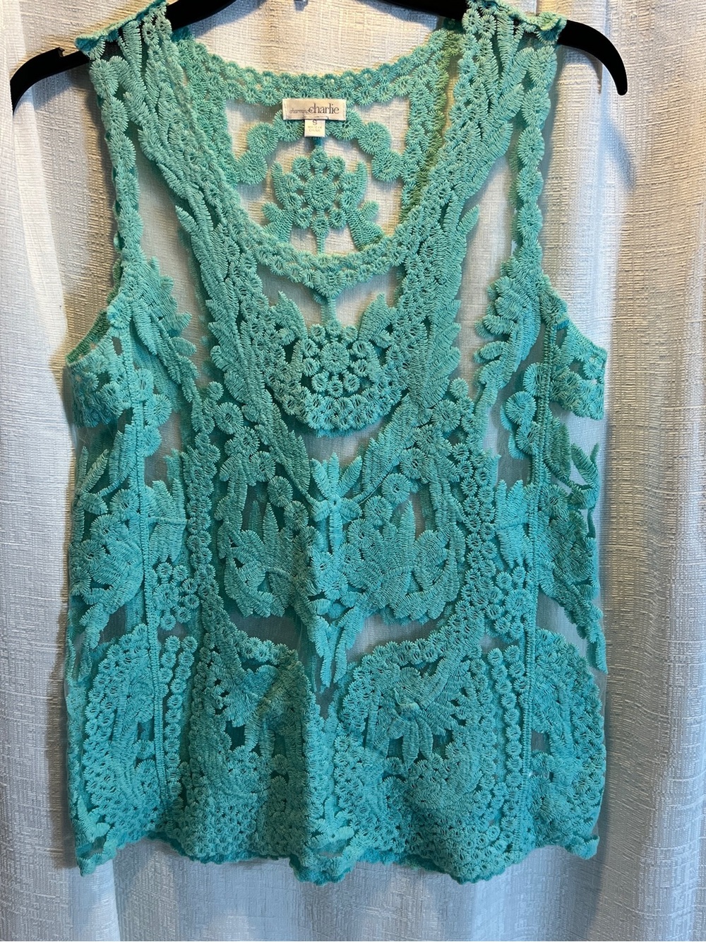 Charming Charlie Crochet Lace Camisole - Aqua Teal SIZE SMALL